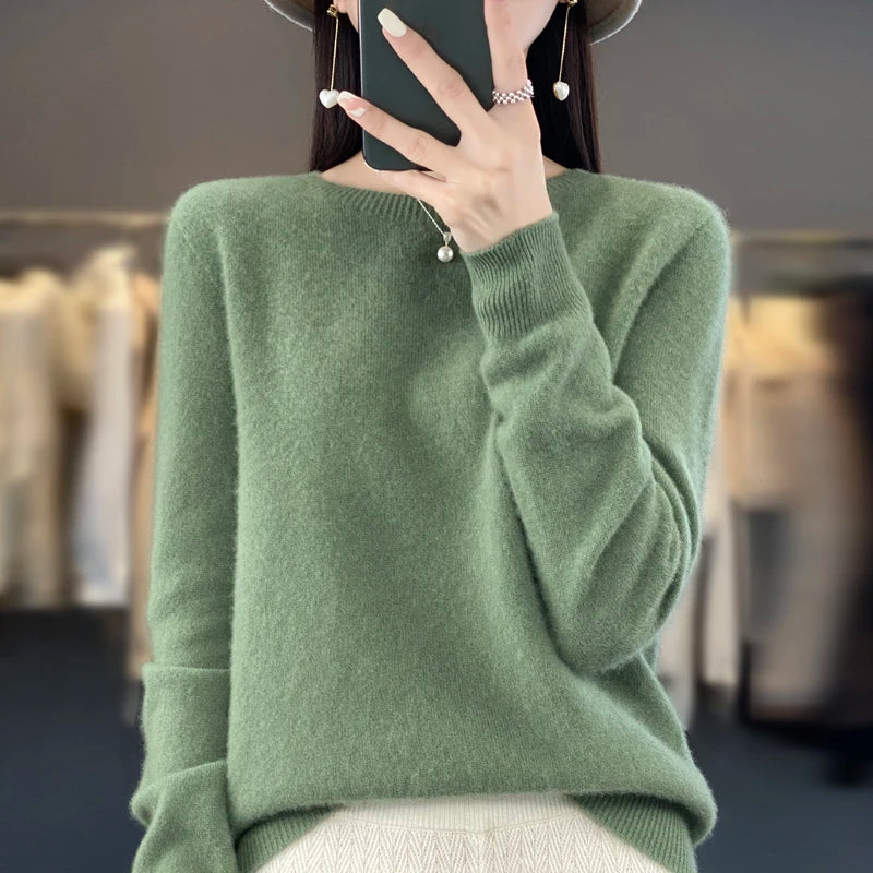 Women's Crew Neck Long Sleeve Sweater Casual Knit Layer