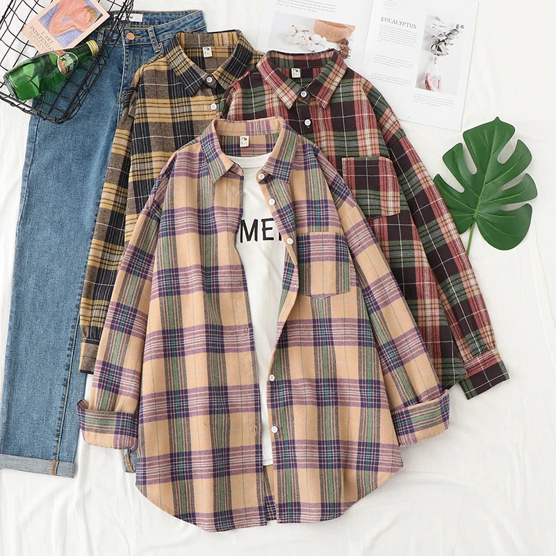 Women's Checked Collared Long Sleeve Shirt