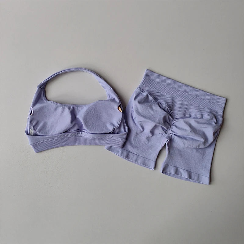 Women's Halter Sports Bra and Shorts Set