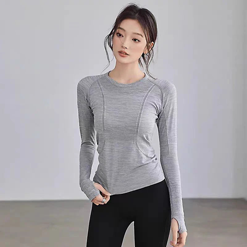 Women's Fitted Crew Neck Long Sleeve T-shirt For Workout Outfits