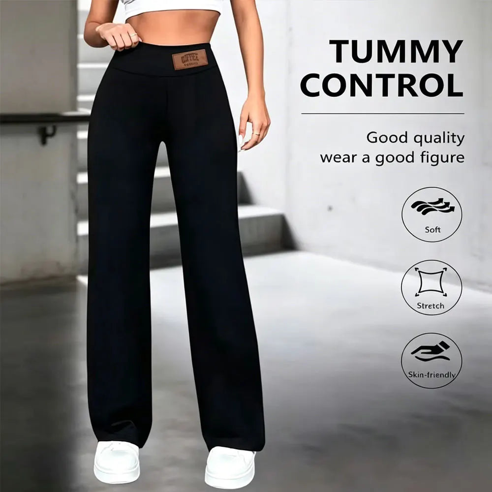 Women's Plain High Waist Flared Leg Casual Pants