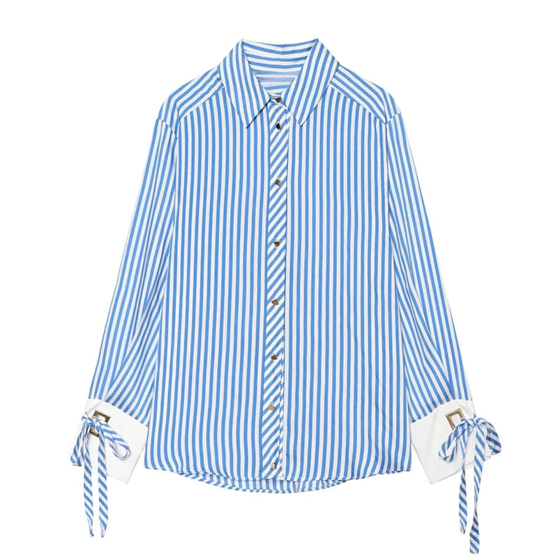 Women's Striped Collared Long Sleeve Shirt
