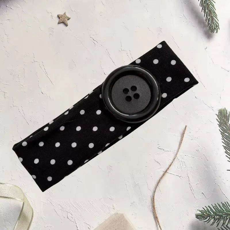 Polka Dot and Button Style Fabric Headband for Hair Styling