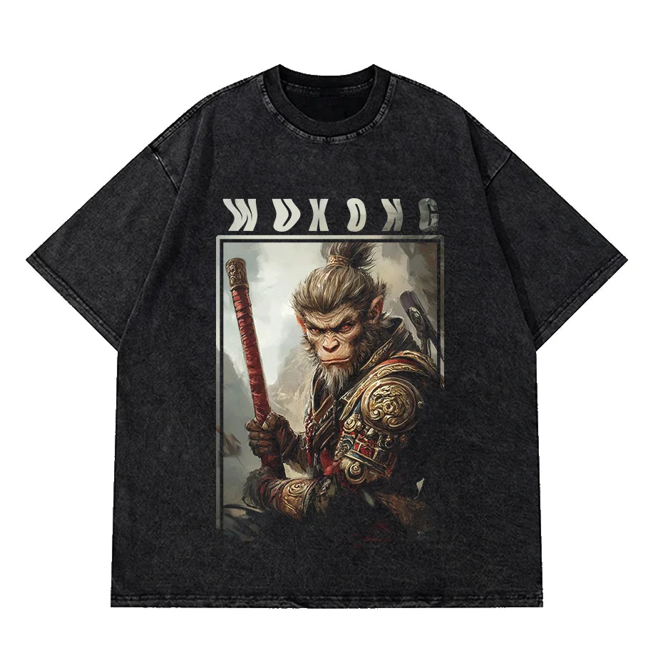 Japanese Cat Cartoon Graphic Baggy T-Shirt Men Streetwear