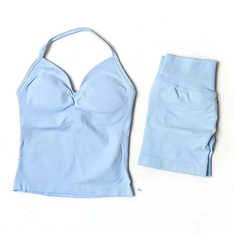 Women's Halter Tank And Shorts Yoga Set For Workout Outfits