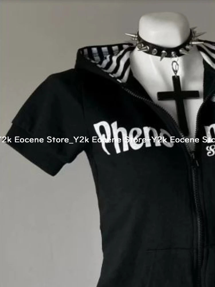 Hooded Short Sleeve Full Zip Casual Top for Layering