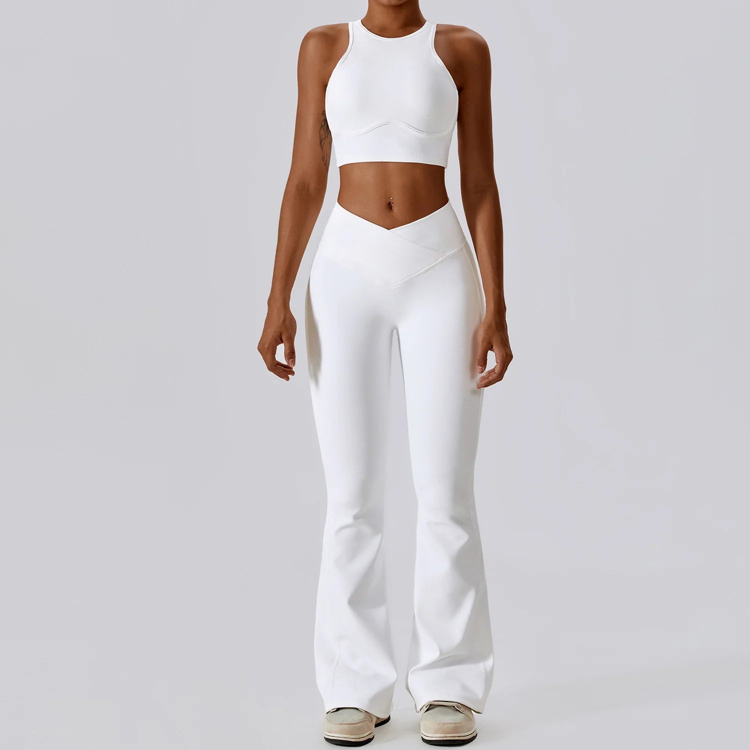Women's Halter Bra And Flared Leggings Yoga Set