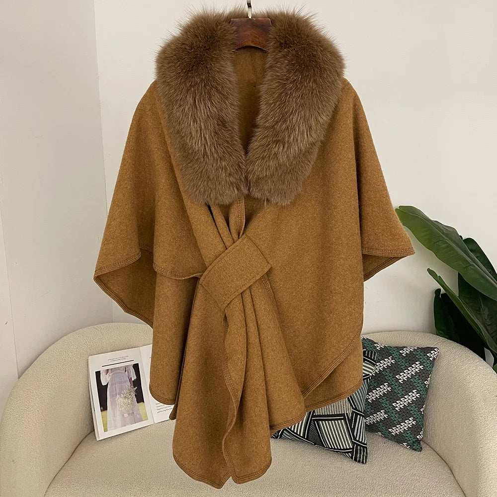 Plush Collar Tie Front Cape for Layering over Outfits