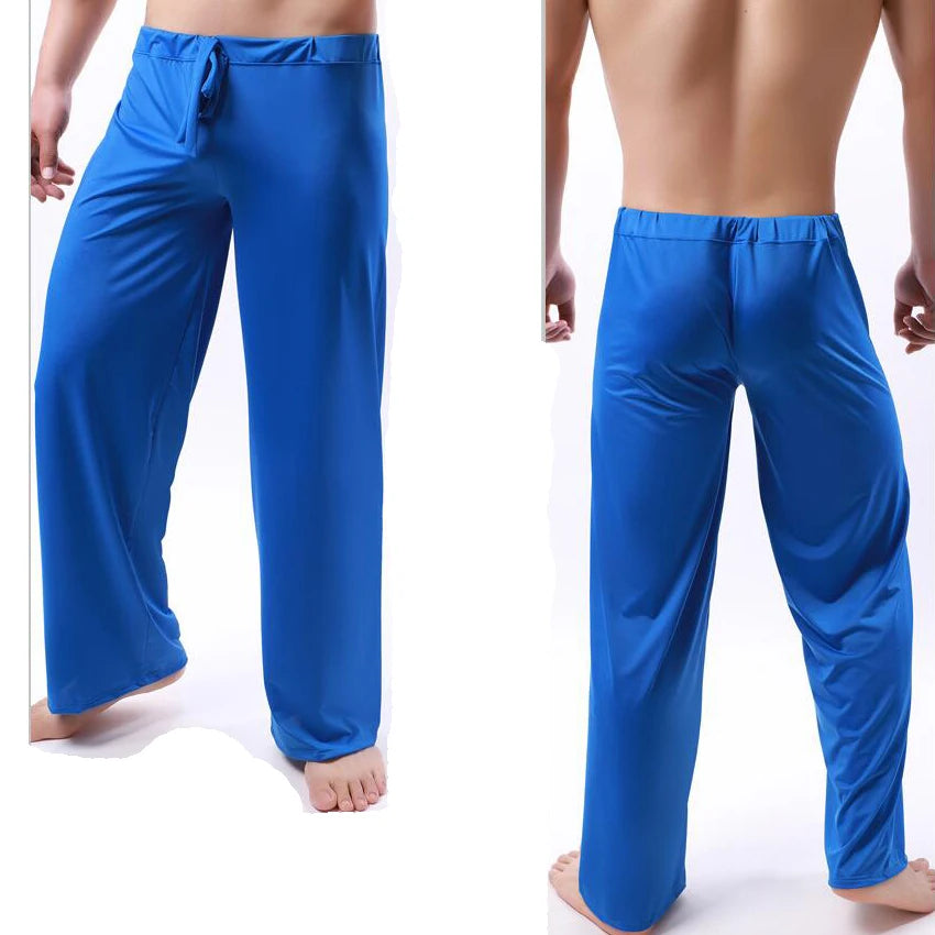 Men's Sheer Solid Elastic Waist Long Lounge Pajama Pants