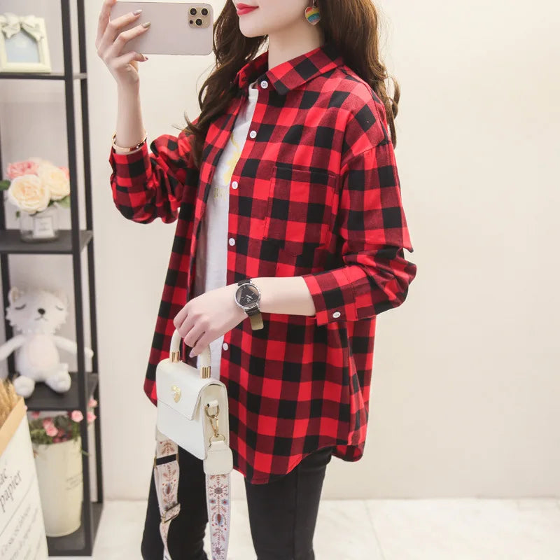 Women's Checked Collared Long Sleeve Shirt