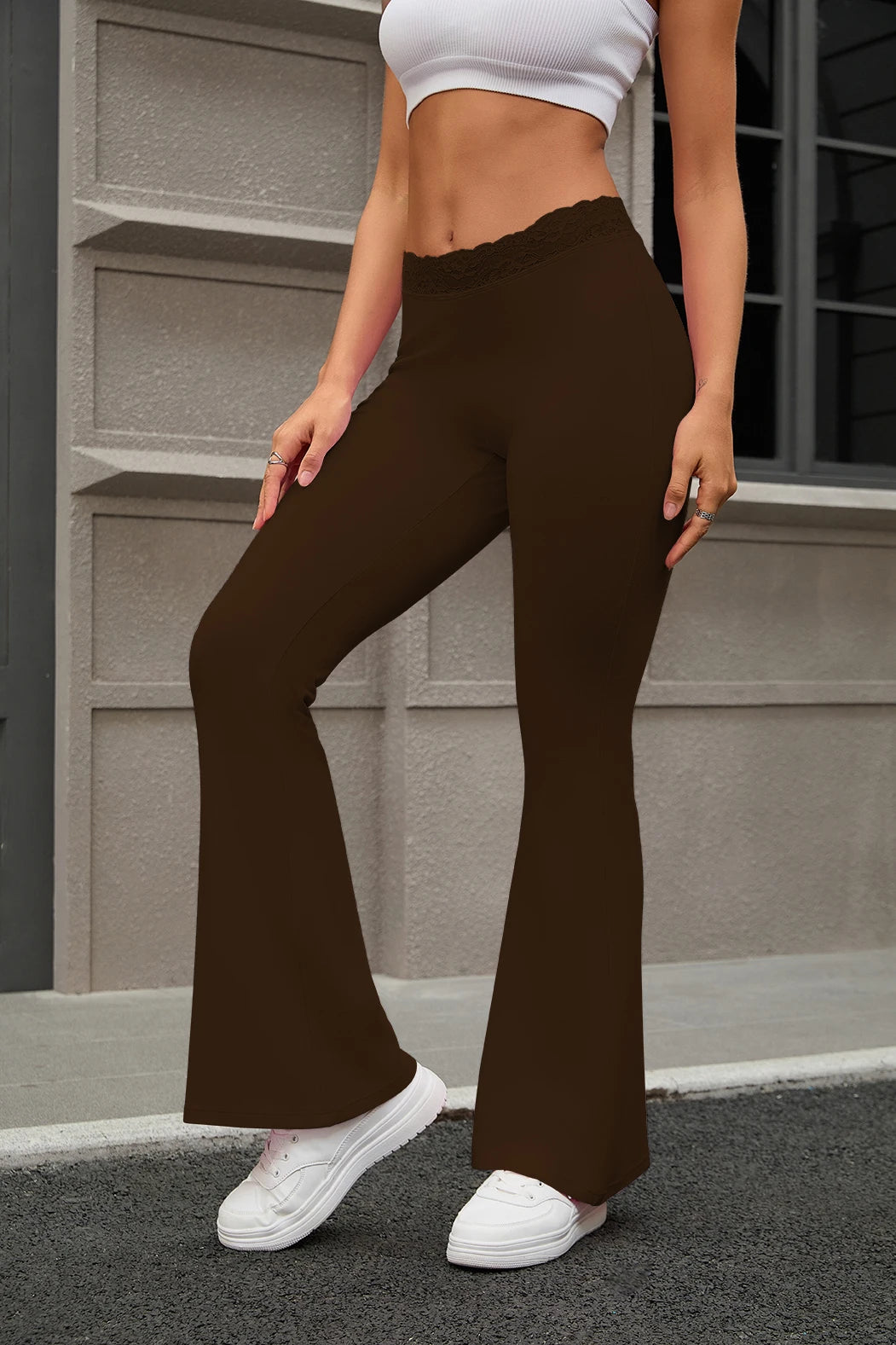 Women's Ribbed Flared Workout Pants with Fitted Upper Legs for Casual Activewear