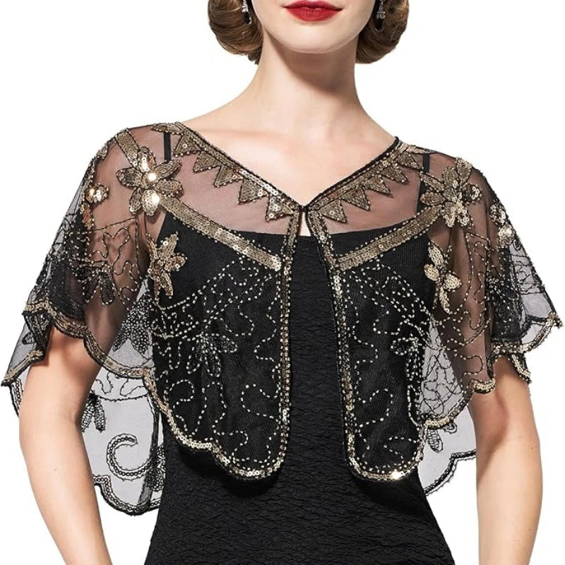 Sequin Mesh Capelet for Layering over Dresses and Tops
