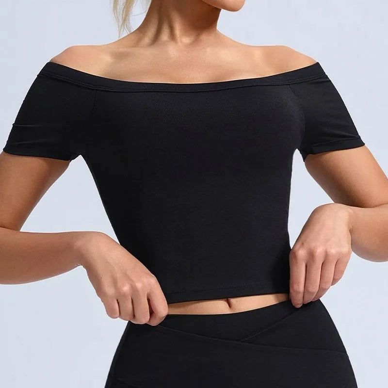 Women's Off-Shoulder Short-Sleeve Workout Top
