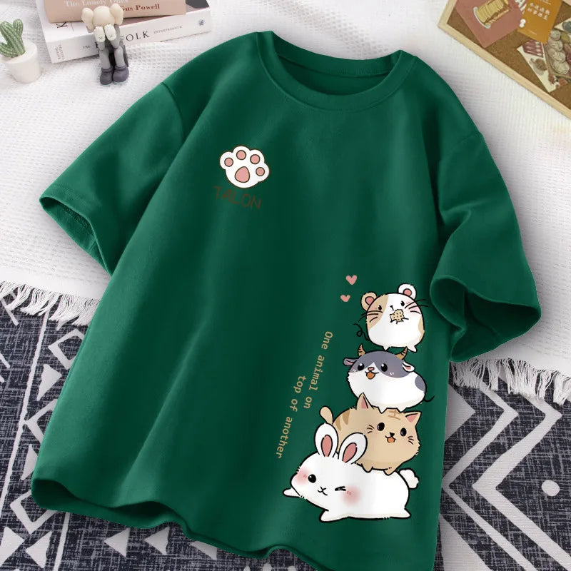 Women's Cartoon Hamster Short-Sleeve Loose T-Shirt