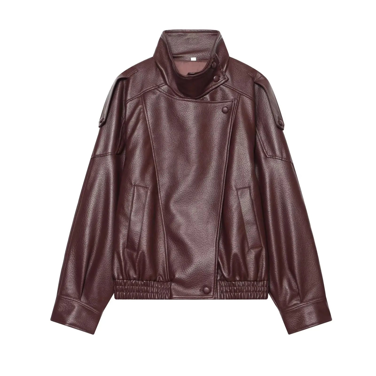 Women's Faux-Leather Stand-Collar Zip-Front Jacket