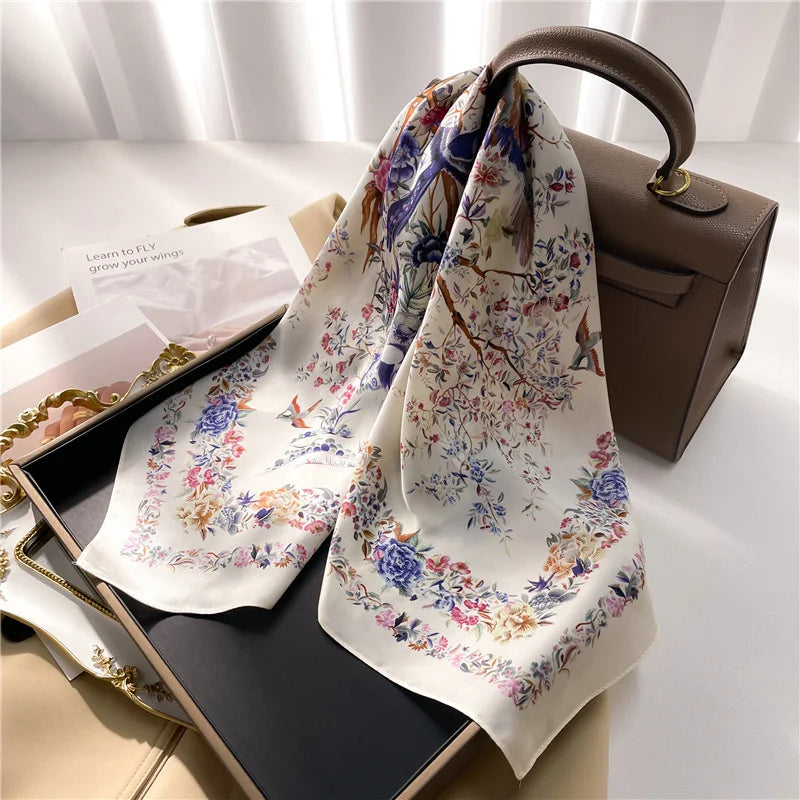Ornate Print Square Scarf with Decorative Border Patterns