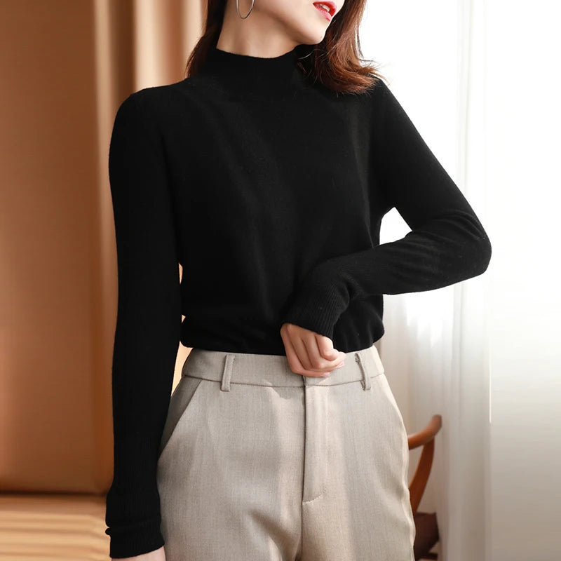 Women's Mock Neck Long Sleeve Sweater Casual Knit Layer