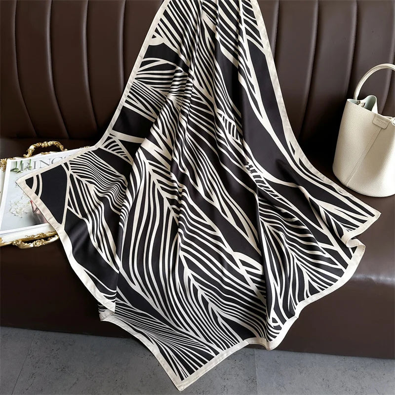 Printed Large Square Scarf with Decorative Border Designs