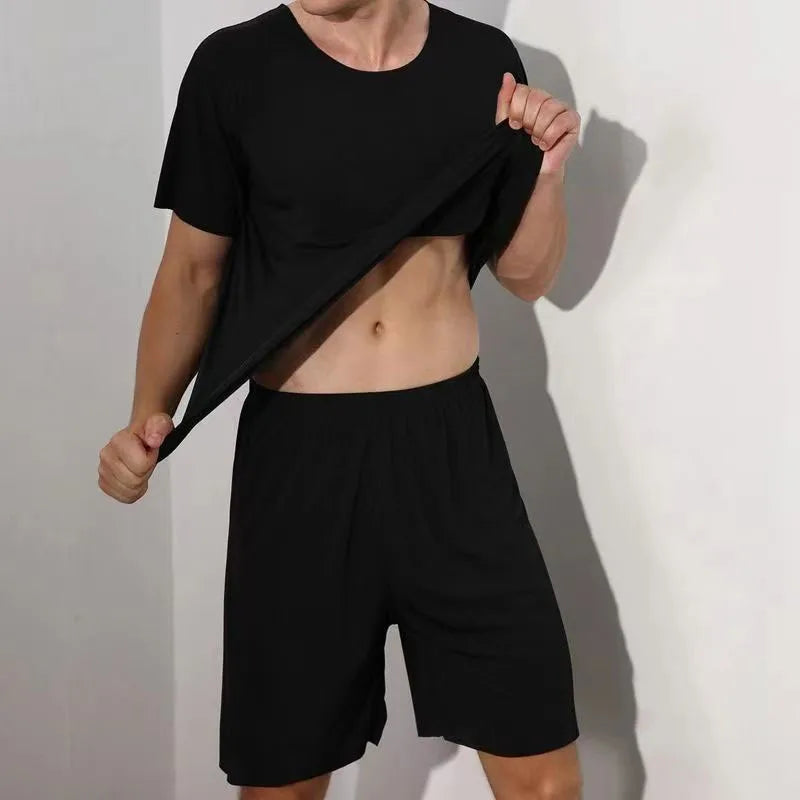 Men's Solid Short Sleeve Top and Shorts Lounge Pajama Set