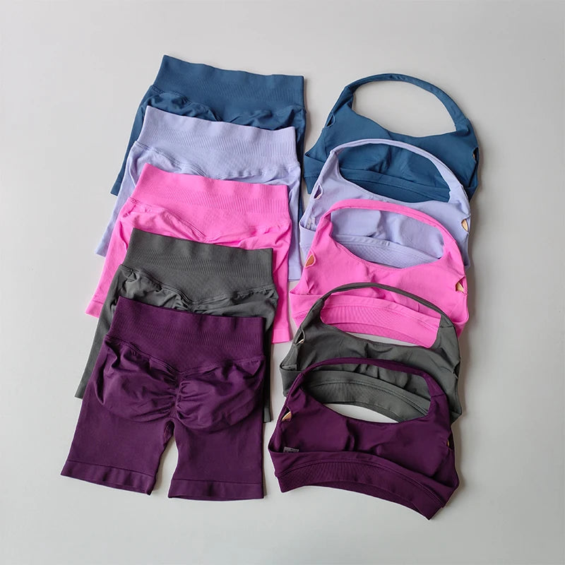 Women's Halter Sports Bra and Shorts Set