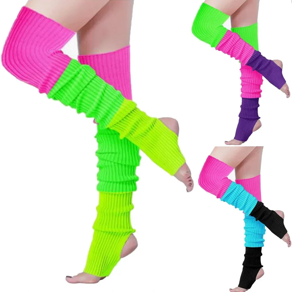 Color Block Ribbed Leg Warmers with Long Stirrup Shape