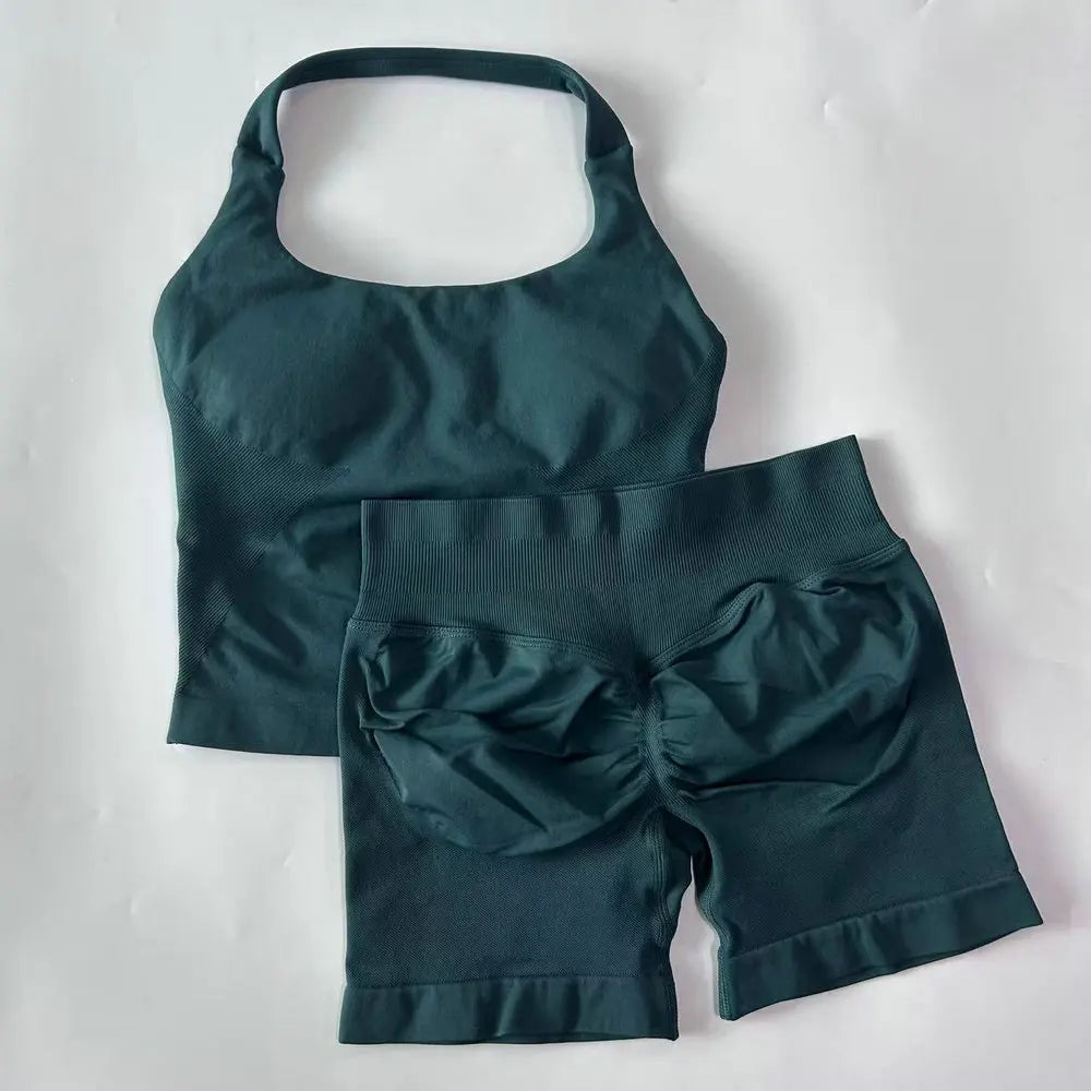 Women's Halter Tank And Shorts Yoga Set For Workout Outfits