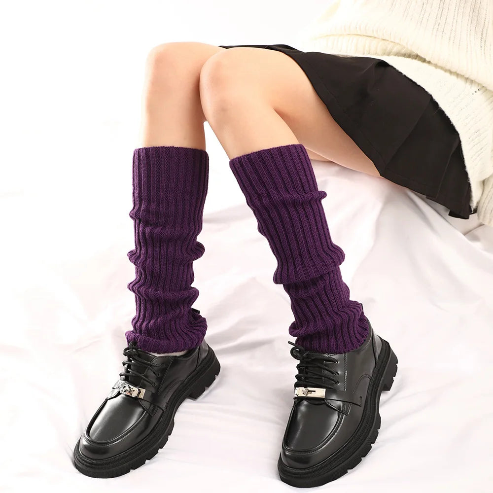 Striped Ribbed Knit Leg Warmers with Slouchy Calf Shape