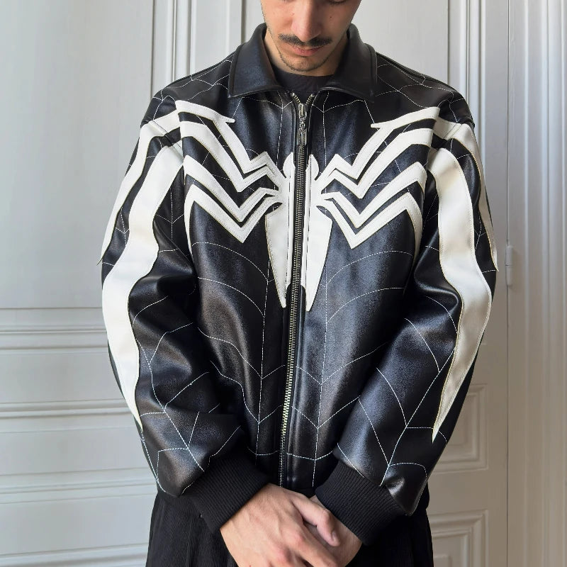 Spiderweb Graphic Long Sleeve Casual Front Closure Streetwear Jacket