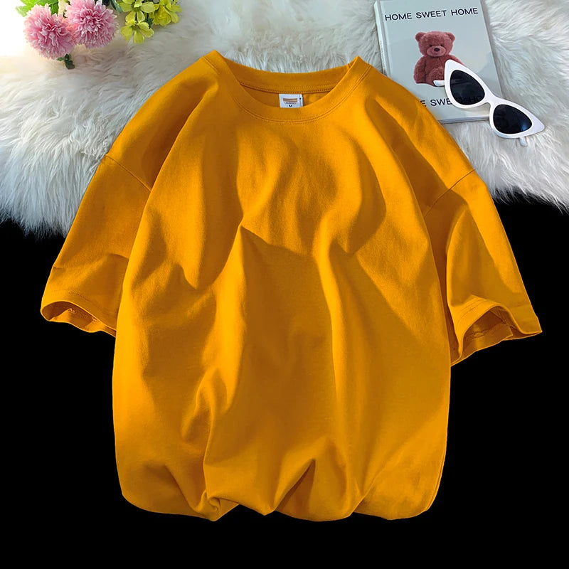 Solid Crew Neck Short Sleeve Loose Casual T Shirt