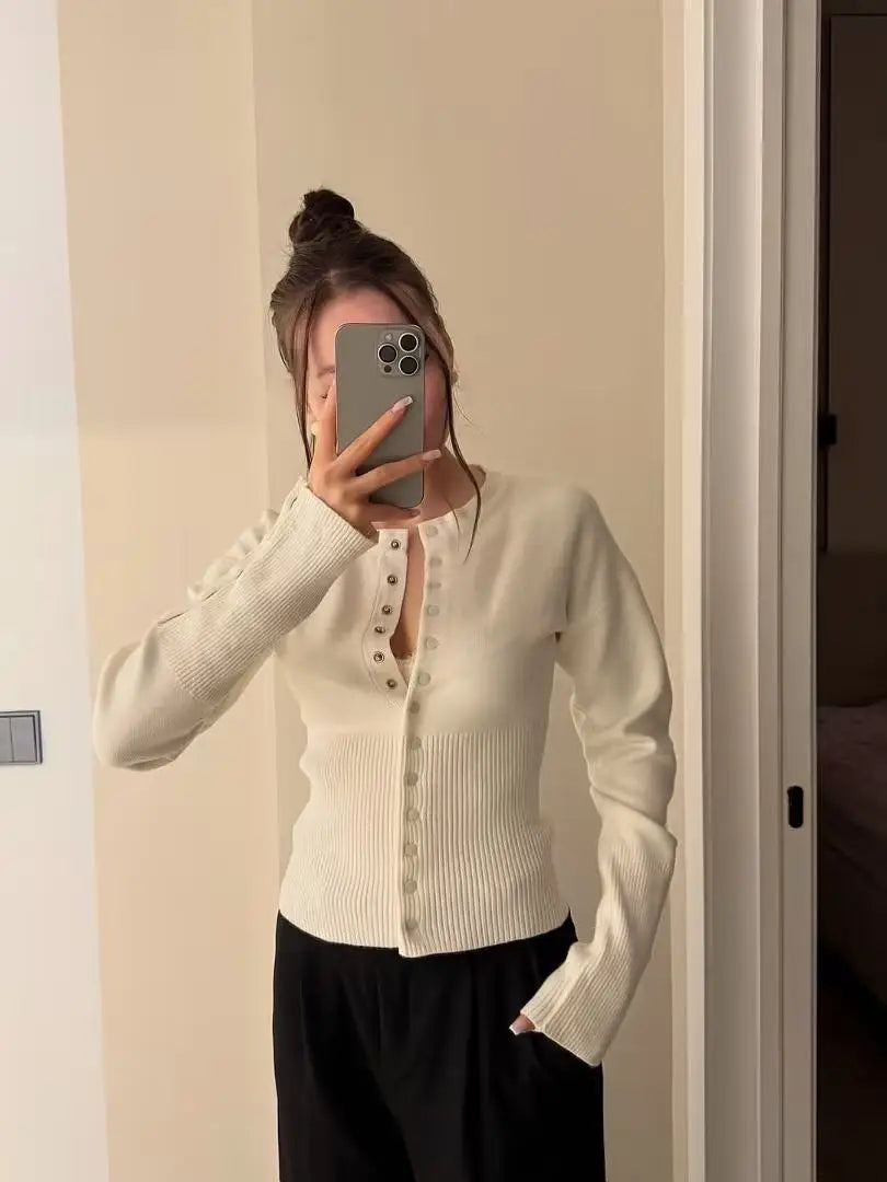 Women's Crew Neck Button Front Cardigan Casual Knit Layer
