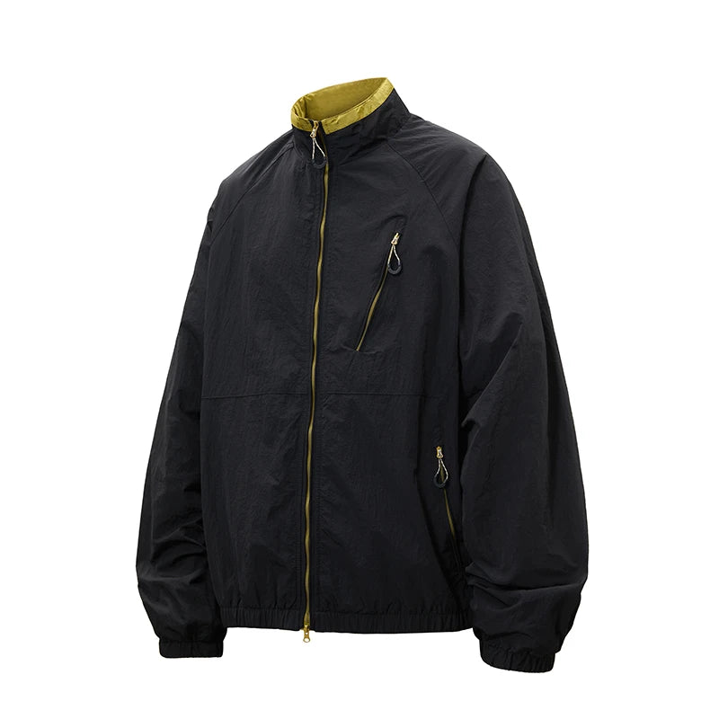 Lightweight Zip-Up Windbreaker Jacket with Stand Collar for Outdoor Wear