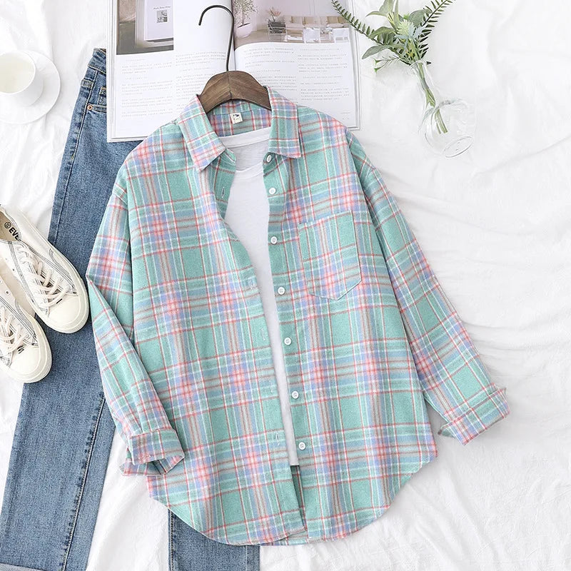 Women's Checked Collared Long Sleeve Shirt