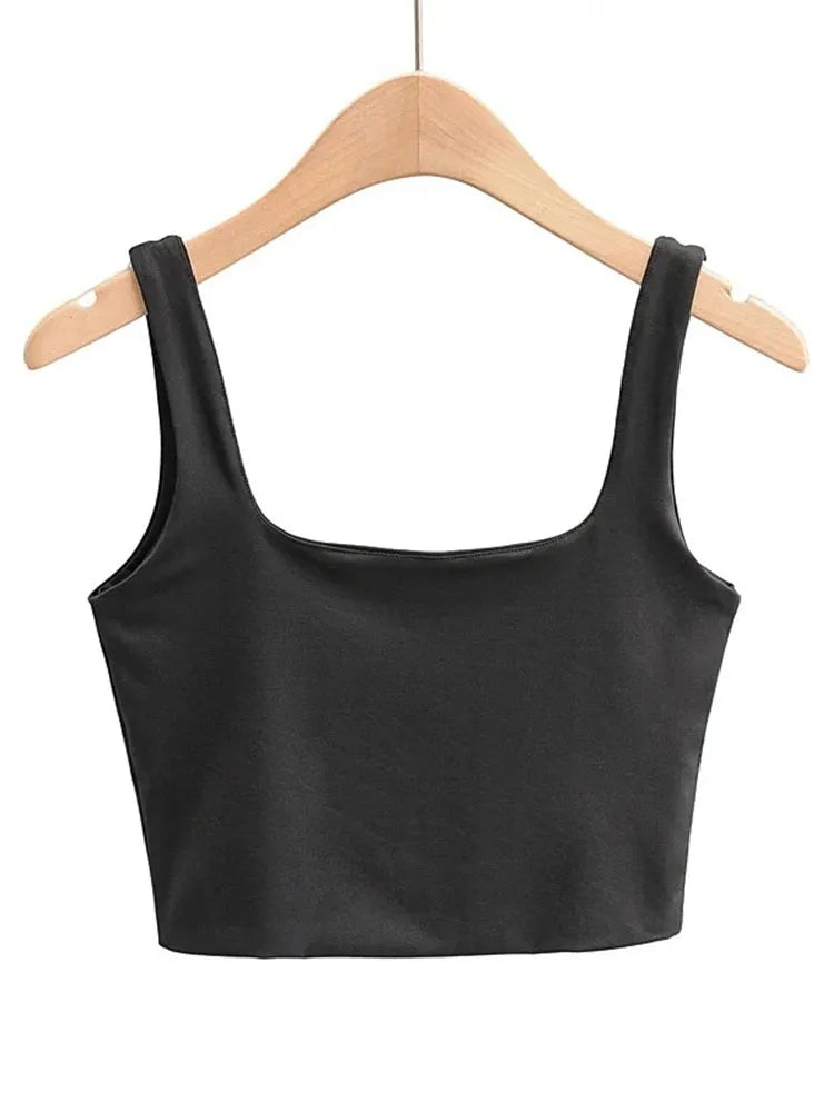 Women's Square Neck Crop Top with Sleeveless Design and Cropped Length