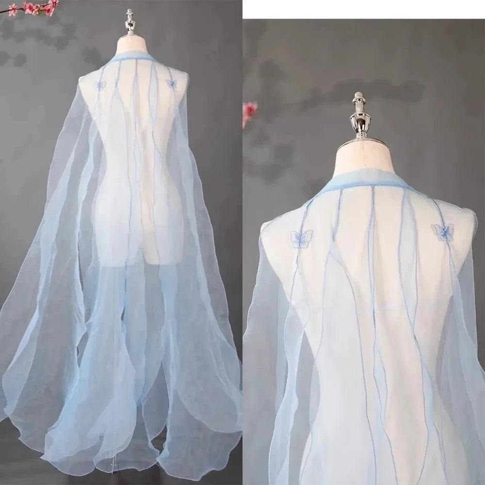 Long Sheer Shoulder Strap Cape for Layering over Outfits