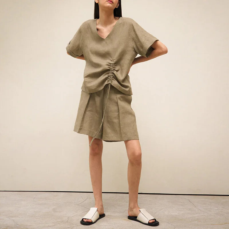 Women's Linen High-Waist Regular-Fit Shorts with Button Fly for Casual Summer Outfits