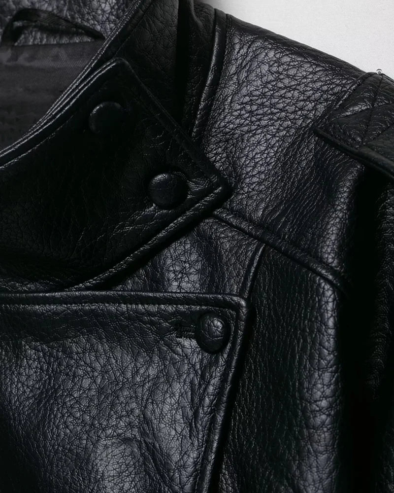 Women's Stand Collar Faux Leather Jacket for Layered Outfits