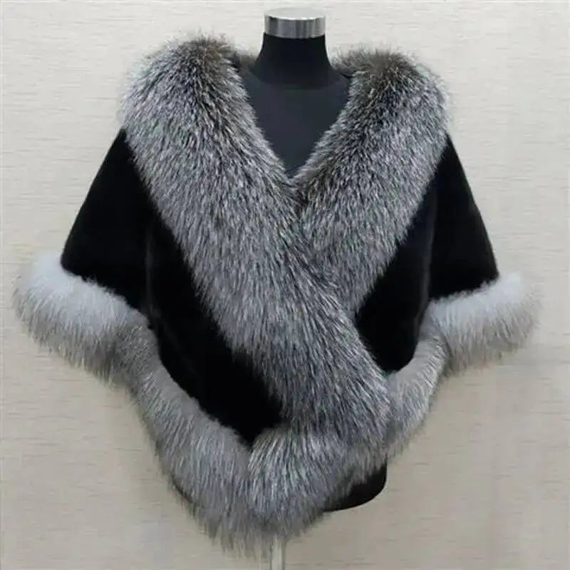 Plush Trim Wrap Cape for Layering over Outfits