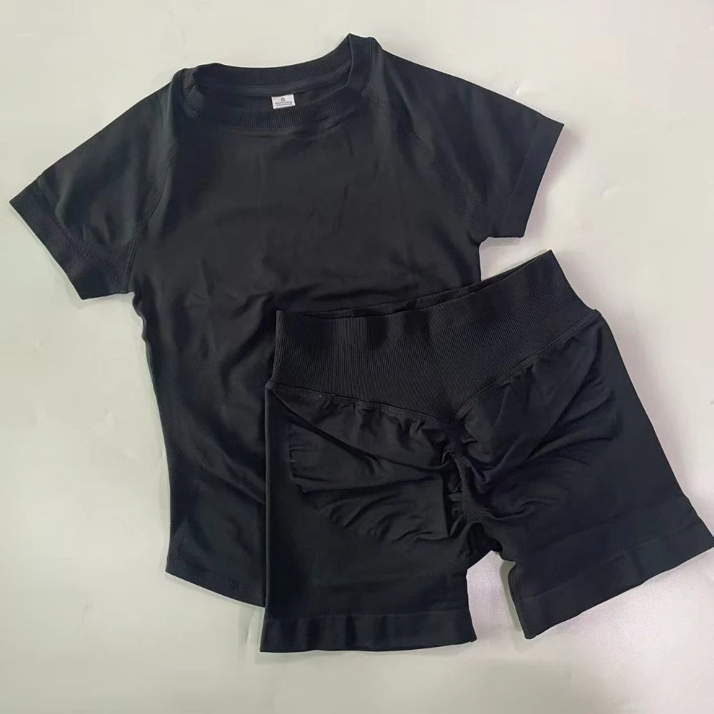 Women's Tee And Shorts Options Yoga Set For Workout Outfits