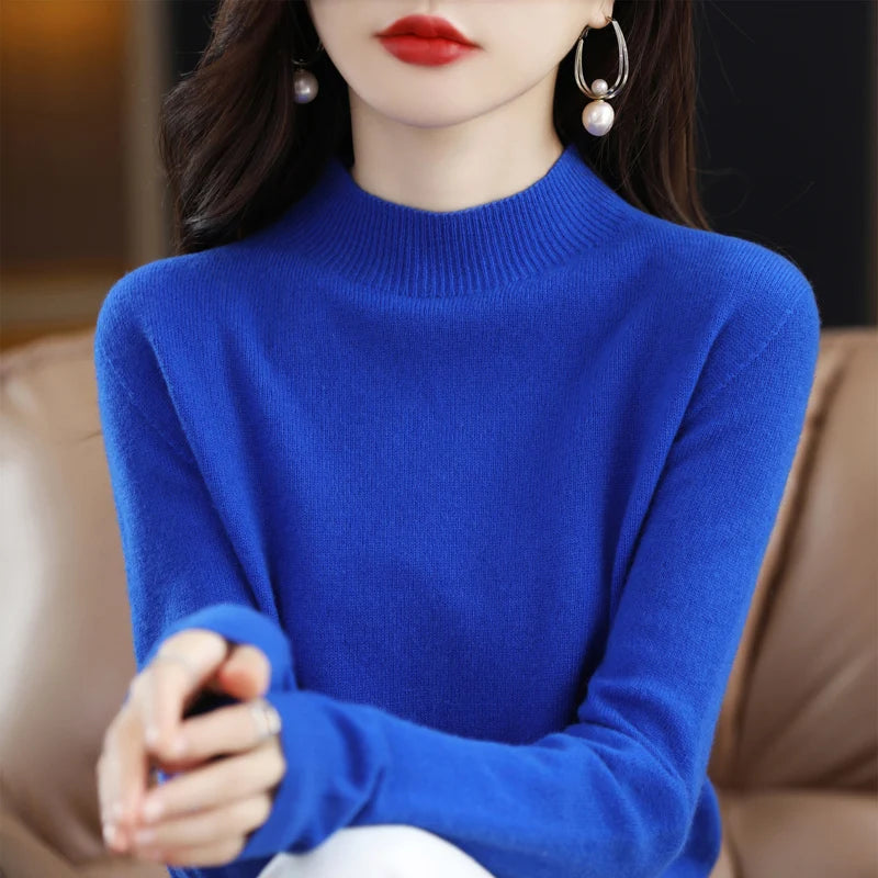 Women's Plain Mock Neck Long Sleeve Sweater Casual Knit Layer