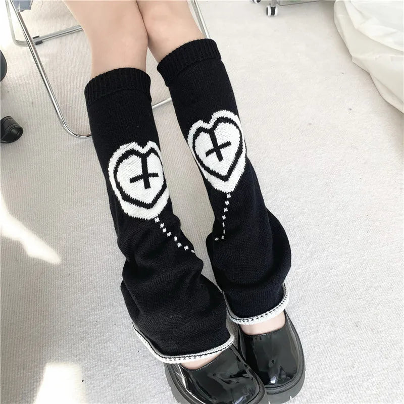 Patterned Knit Leg Warmers with Spiderweb and Heart Designs