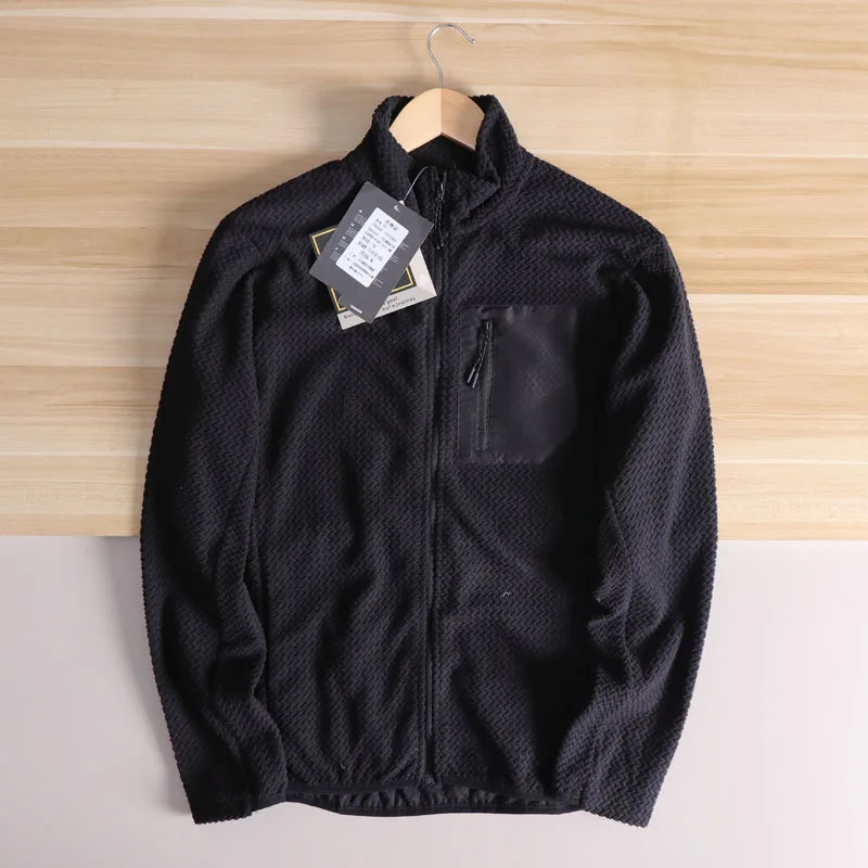 Stand Collar Long Sleeve Full Zip Fleece Casual Jacket