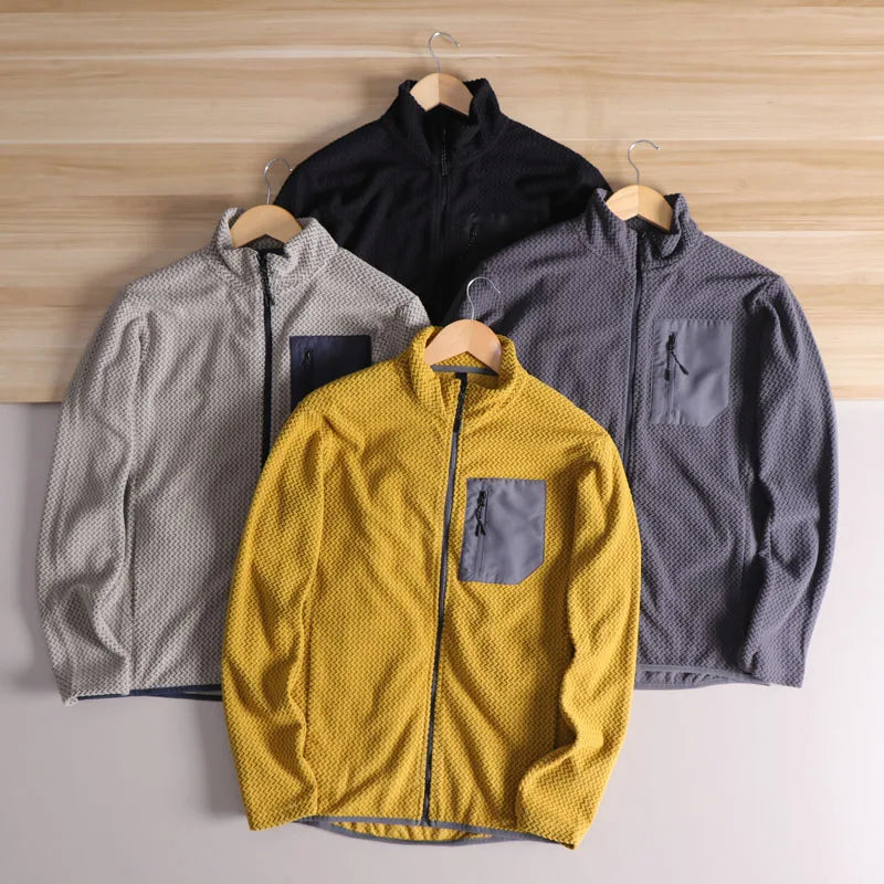 Stand Collar Long Sleeve Full Zip Fleece Casual Jacket