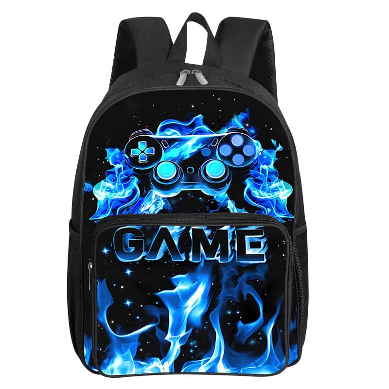 Children's Gamepad Print Backpack with Front Pocket and Twin Shoulder Straps