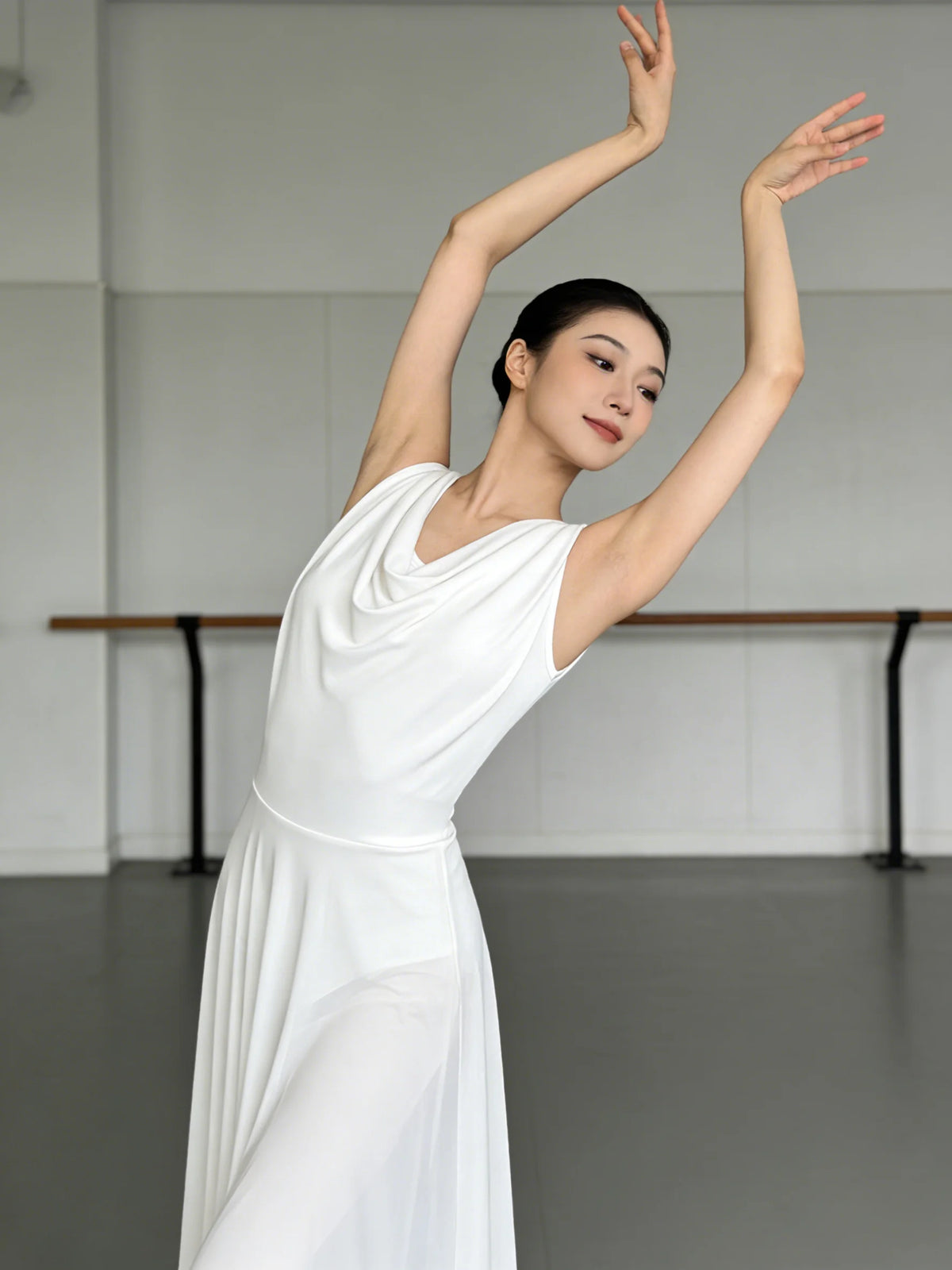 Women's V-Neck Lyrical Dance Dress with Low Back and Mesh Overlay