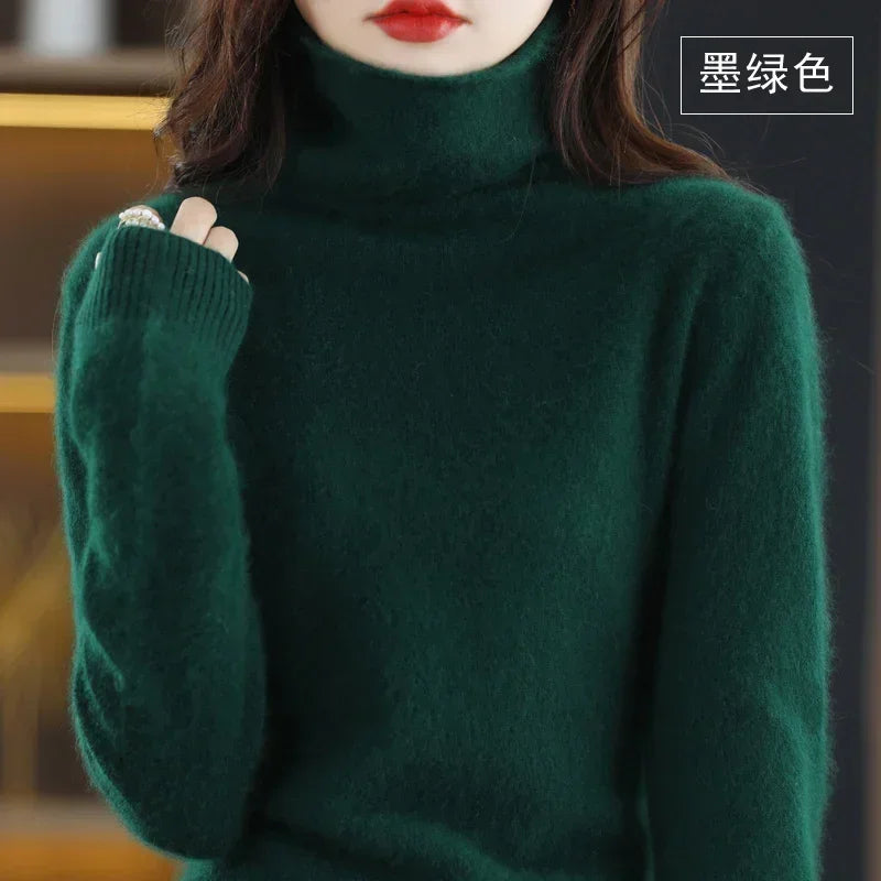 Women's Fluffy Roll Neck Long Sleeve Sweater Casual Knit Layer