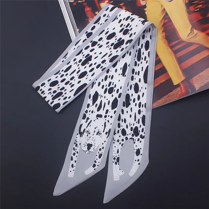 Animal Print Narrow Scarf with Pointed Tie Ends