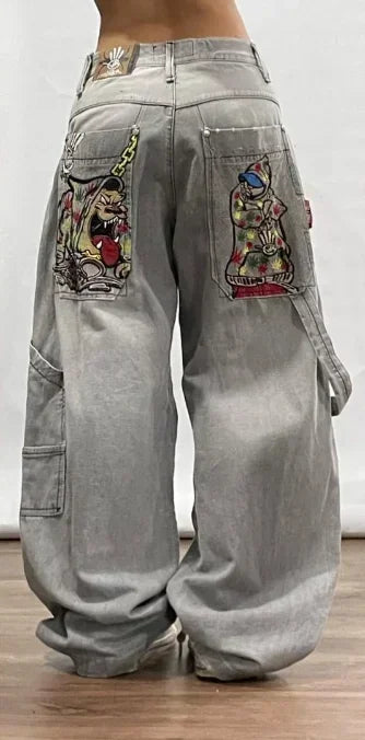 Women's Black Embroidered Baggy Fit Denim Jeans For Everyday Outfits