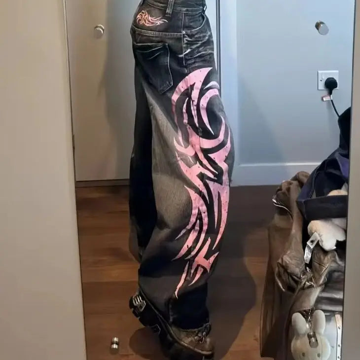 Women's Totem Graphic Wide Leg Denim Jeans For Everyday Outfits