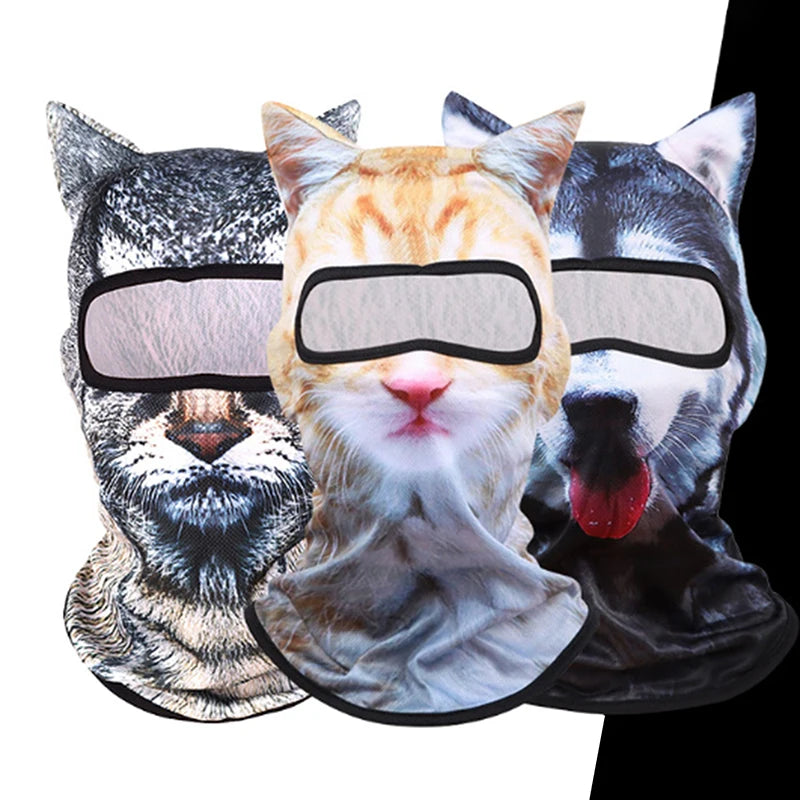 Cat Print Balaclava Hood with Decorative Ear Details