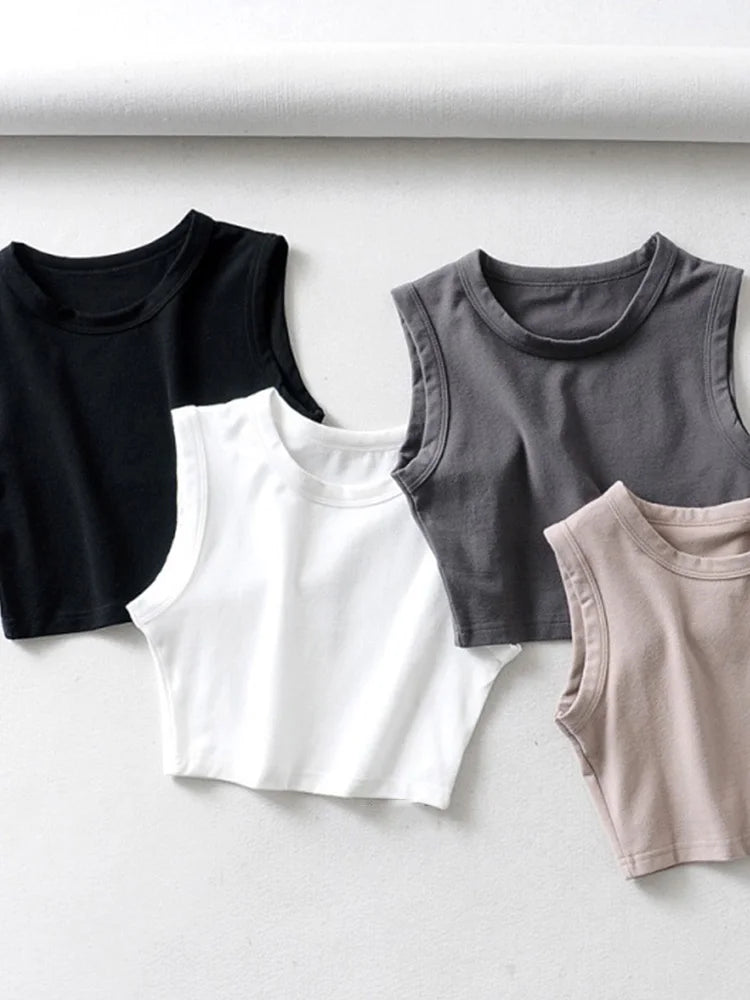 Women's Solid Crop Top with Sleeveless Design and a Fitted Shape